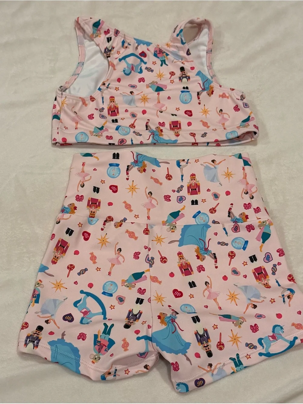 Girls Pink Ballerina Print Dance Two-Piece Set